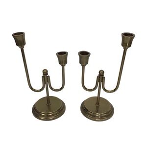 Hearth & Hand Magnolia Staggered Antiqued Brass Metal Candelabras Set of 2 READ